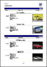 Cars Catalog example published in Word format with 'Compact' layout
